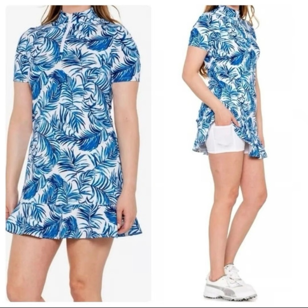 Tommy Bahama Blue and White Leaf golf Dress with shorts